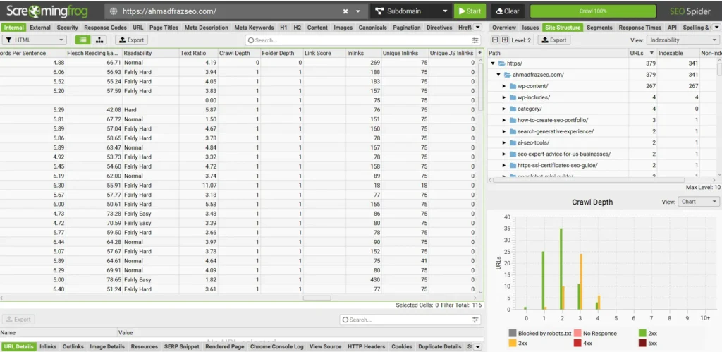 ahmad fraz seo - crawl depth check in screamingFrog
