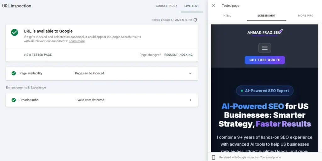 check live URL in Google search console - ahmad fraz seo
