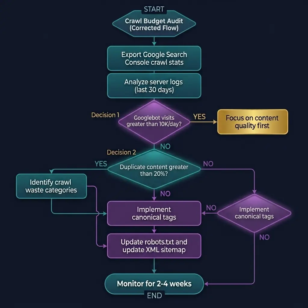 flow chart for identifying crawl budget waste on large domains